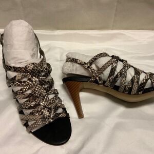 Ann Taylor LOFT, Open Toe, Strapped Slingback, Black Snakeskin, 6.5M